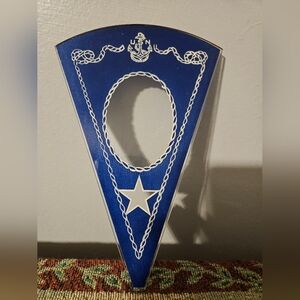 Vintage Blue Triangular Glass USN US Navy Pane - Likely From A Clock - Nautical